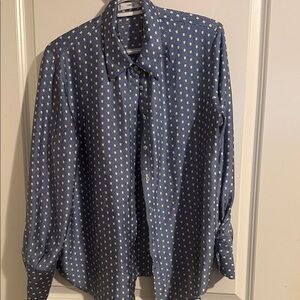 MNG Women’s Blue Button-Down Shirt with Silver Chain ⛓️‍💥 Pattern